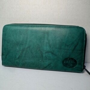 Buxton Green Top Grain Cowhide Leather Zip Around Wallet Clutch Organizer NWT